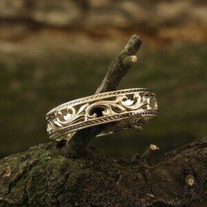 Gold Filigree Wedding Band - 14k Yellow Gold - Size 10